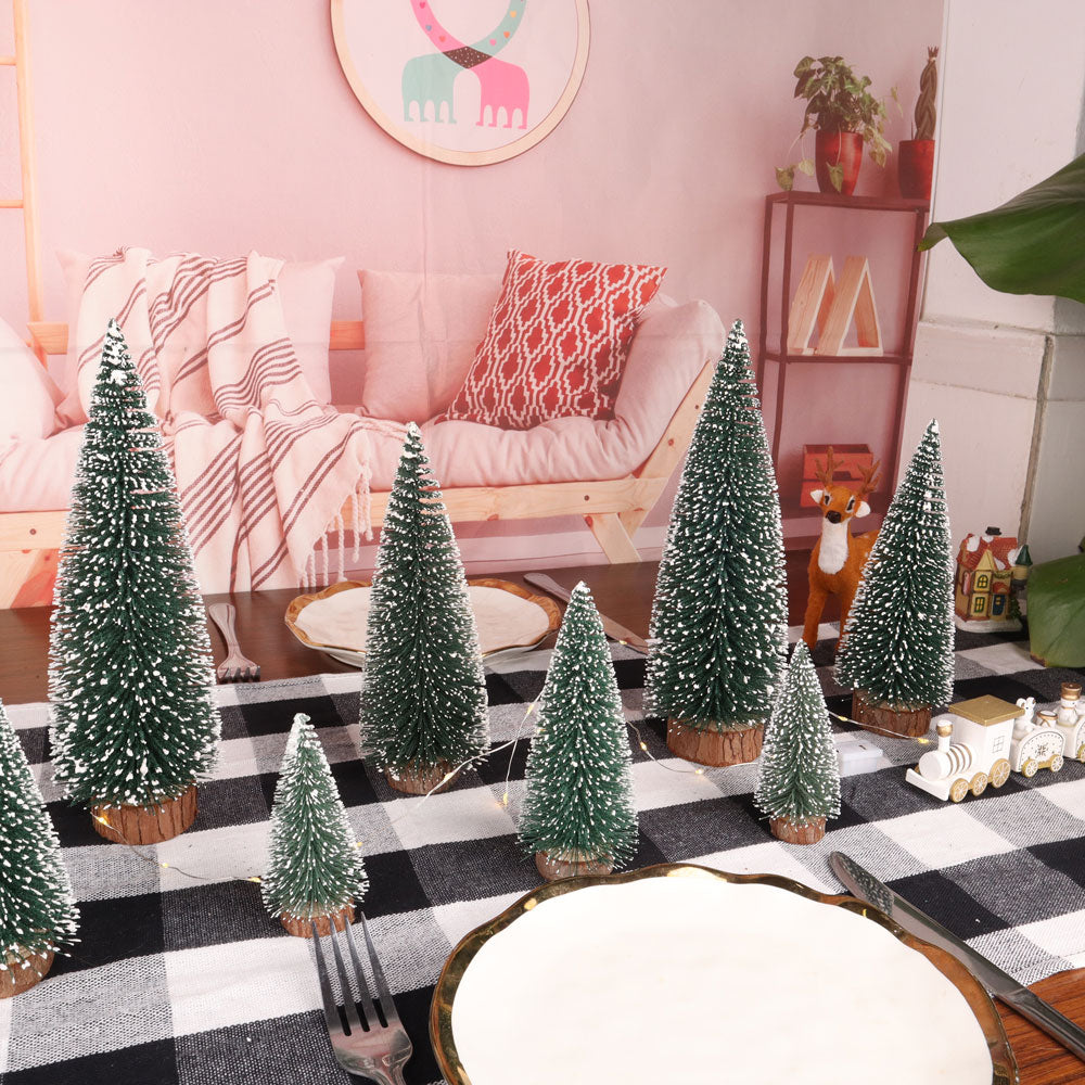 Mini Christmas Tree, Small Pine Tree with Wooden Bases for Xmas Holiday Party Home Tabletop Tree Decor (4pcs)