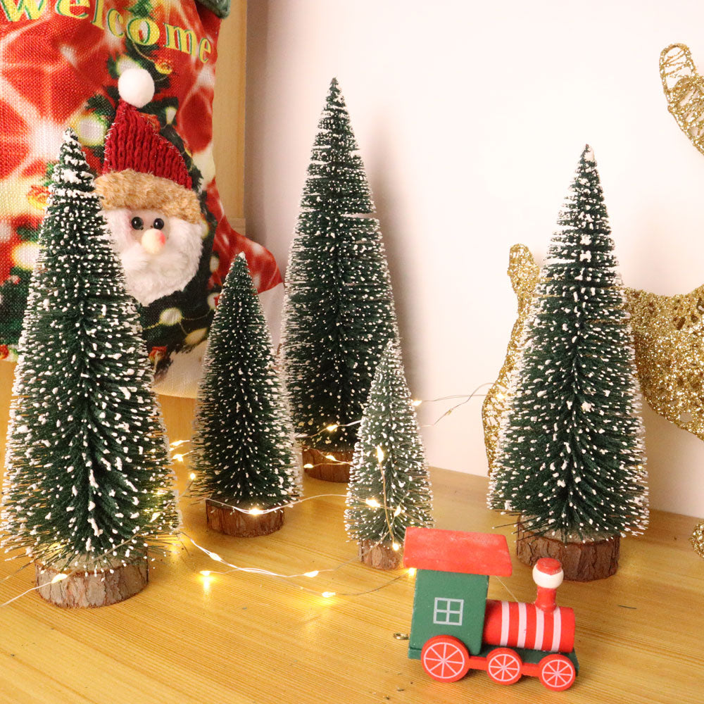 Mini Christmas Tree, Small Pine Tree with Wooden Bases for Xmas Holiday Party Home Tabletop Tree Decor (4pcs)