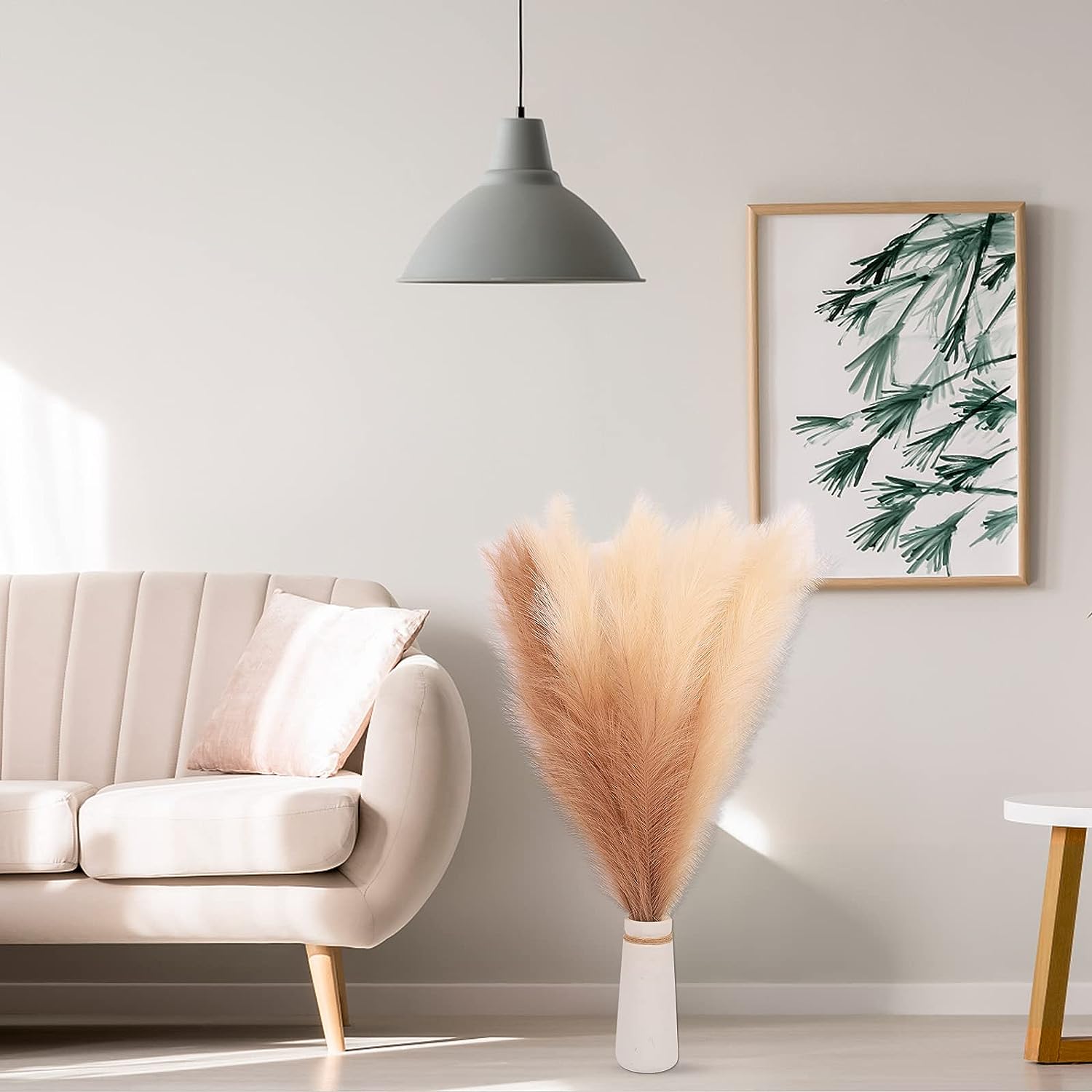 penepico Faux Beige Pampas Grass Decor Tall and Fluffy, 43.3, 4pcs Elegant Artificial Pampas Floral, Boho Feather Flowers for Living Room Bedroom