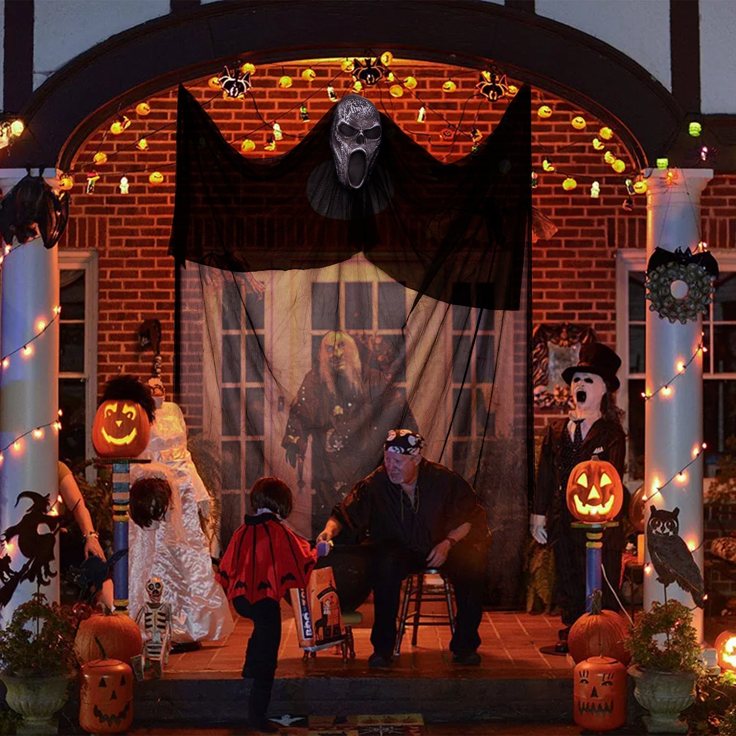 Hanging Halloween Decorations Outdoor,Hanging Ghost Halloween Decorations,Scary Hanging Reaper, Creepy Mask Flying Ghost for Haunted House, Yard Home Party Indoor Outdoor Halloween Decor (Black Ghost Hanging)